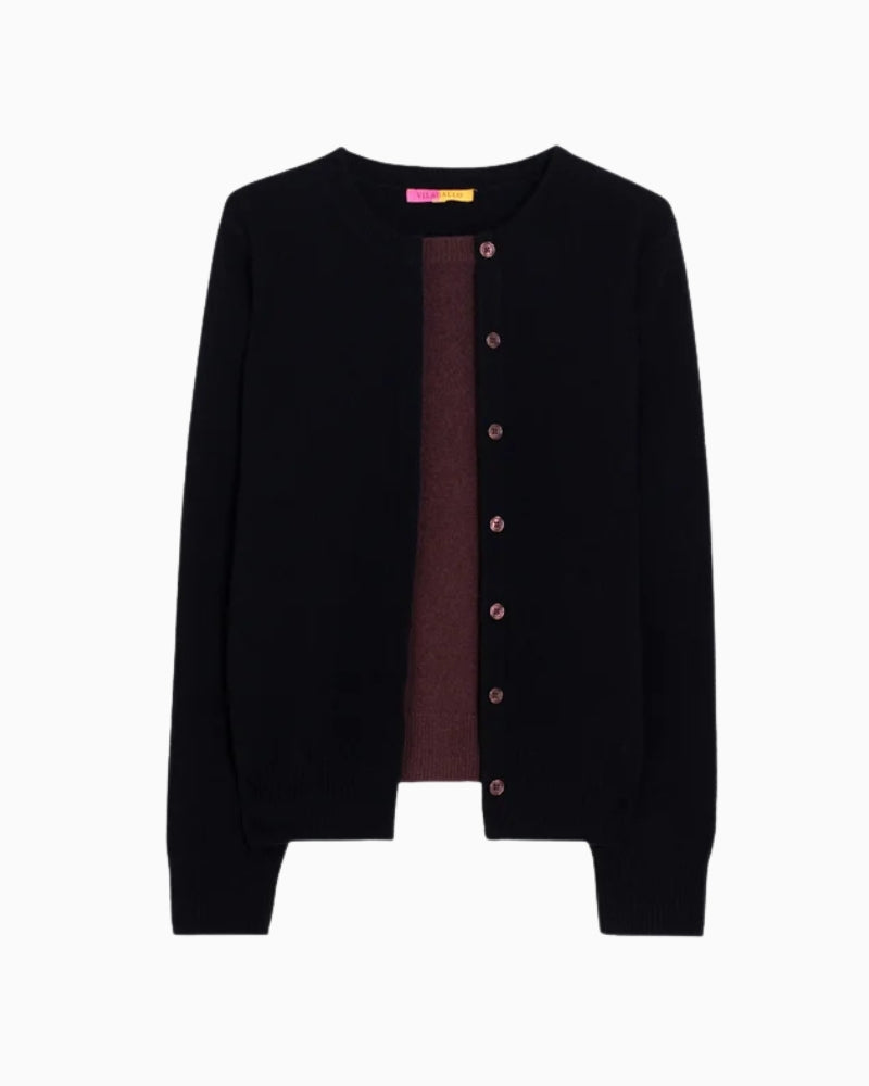 Vilagallo Layer Wool Jumper in Black/Brown overlay detail