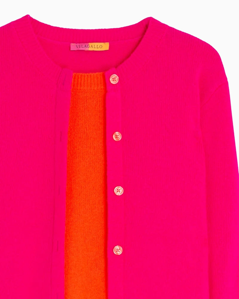 Vilagallo Layer Wool Jumper in Pink/Orange double-layer detail