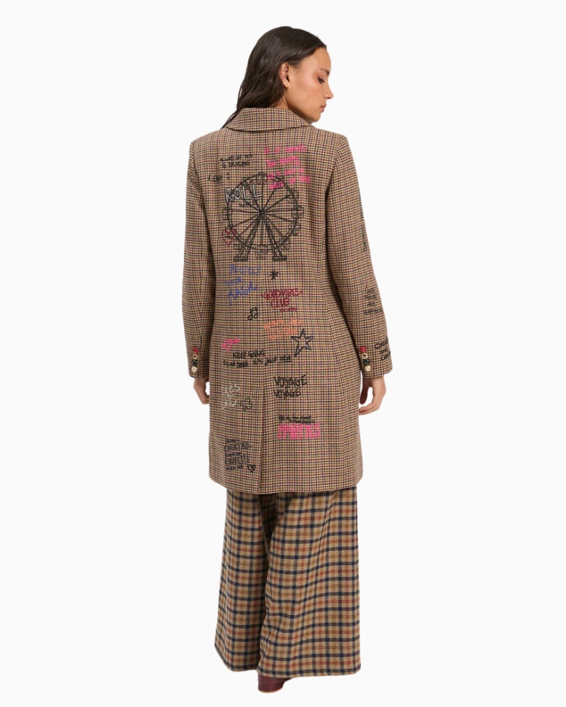Vilagallo Liana Emblemed Coat in Beige back print detail