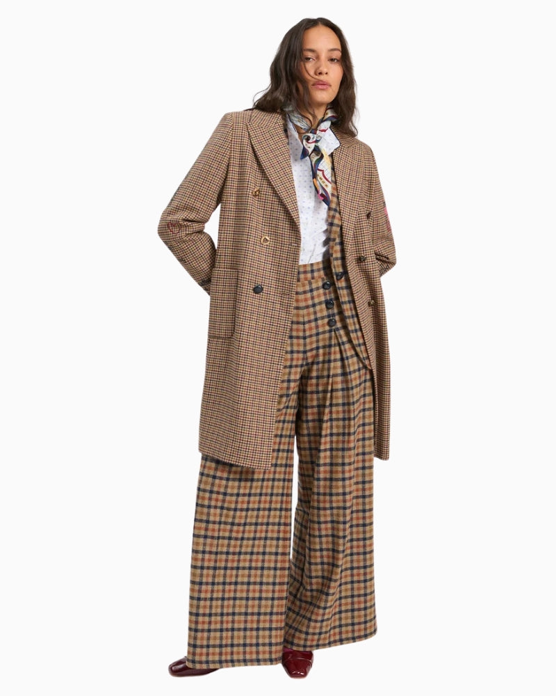 Vilagallo Liana Emblemed Coat in Beige full-length view