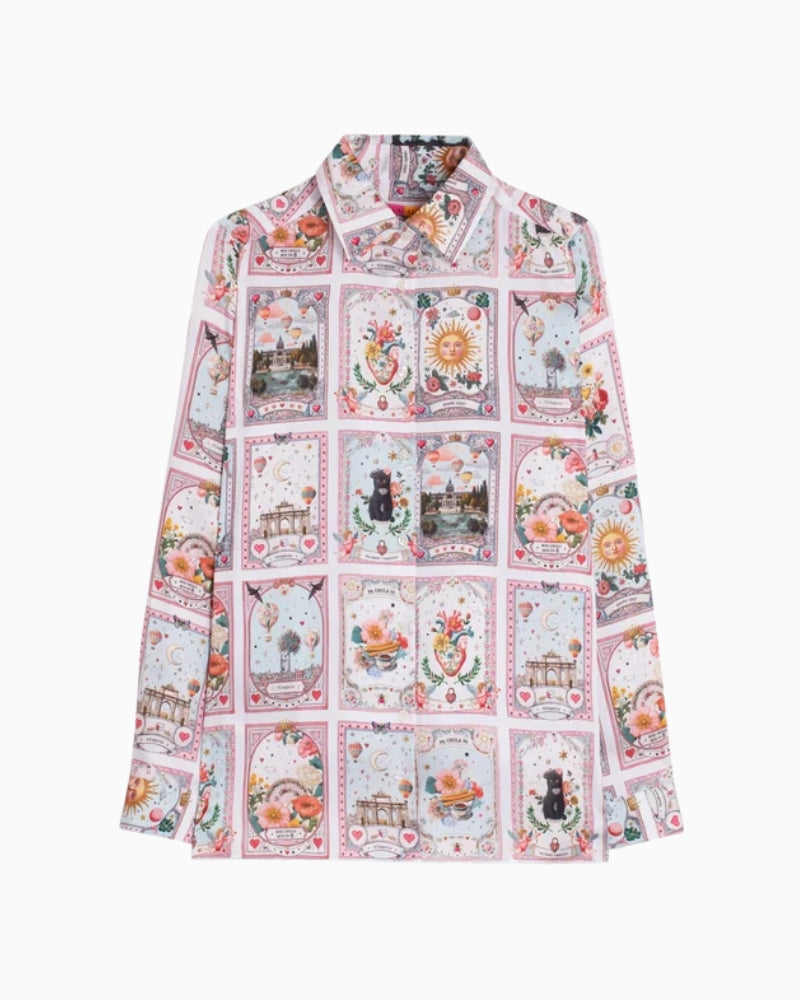 Vilagallo Madrid Twill Shirt playing card print detail