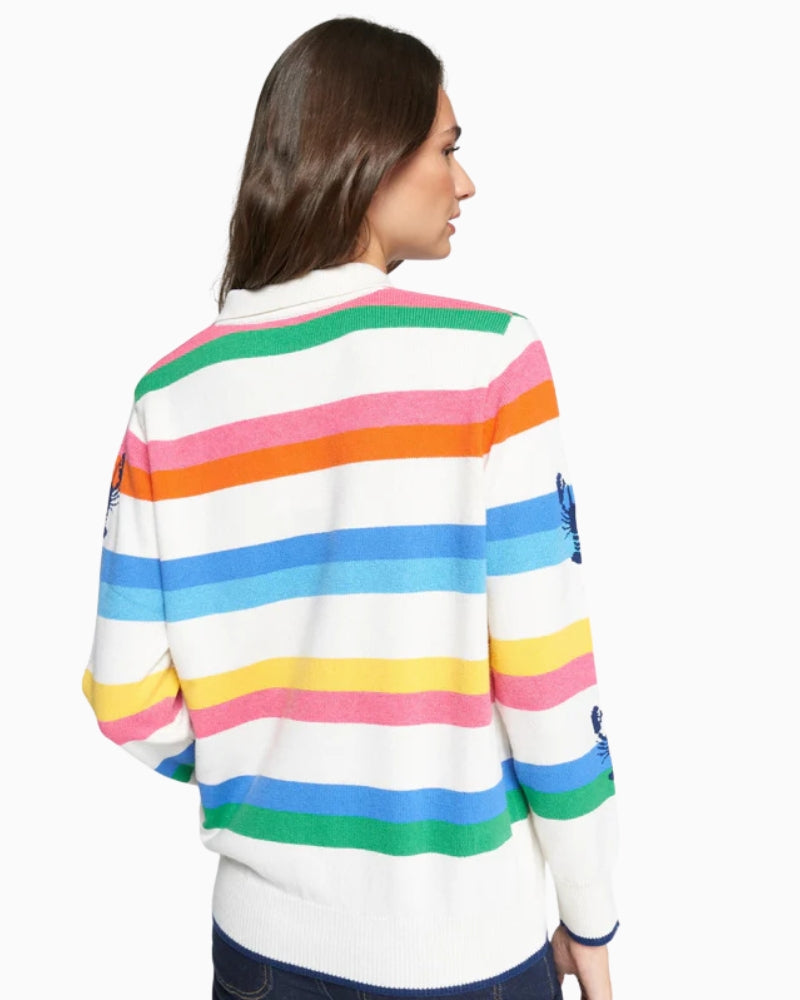 Vilagallo multicolour stripe lobster jumper back view woman wearing – Áines Boutique