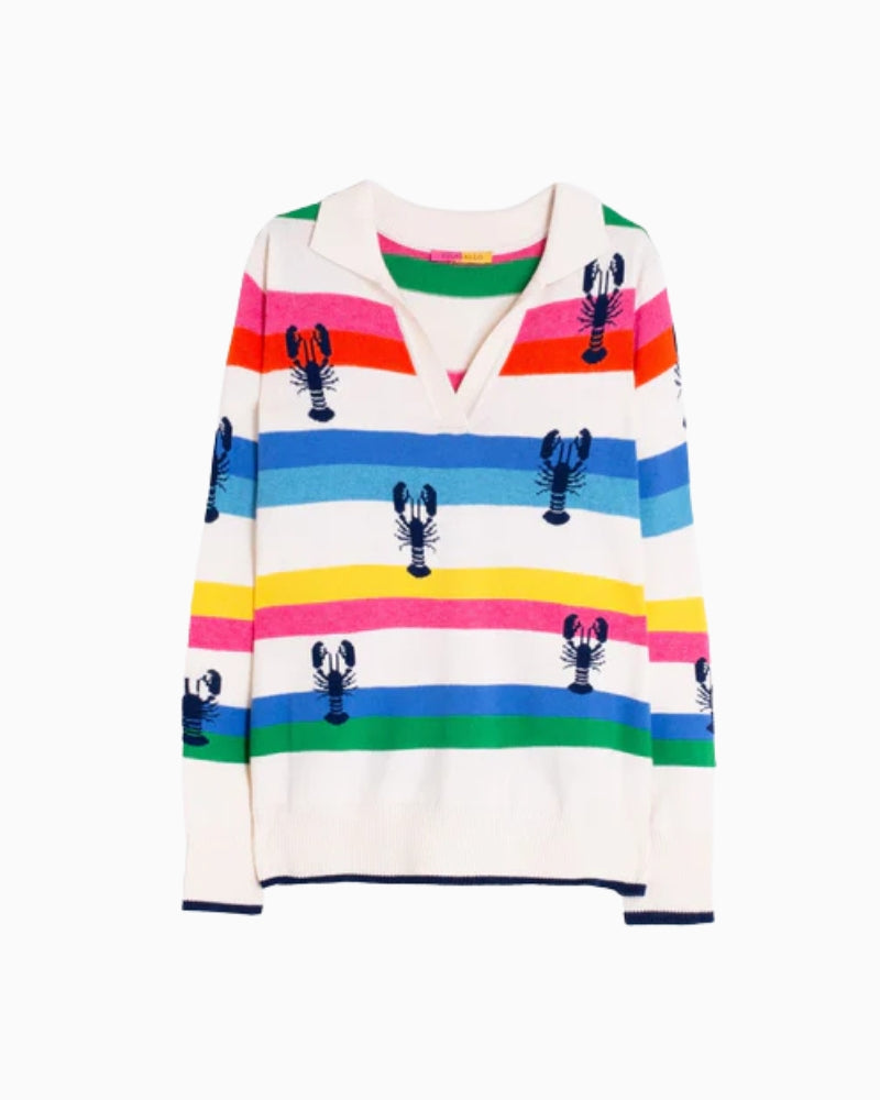 Vilagallo multicolour stripe lobster jumper flat lay front view – Áines Boutique