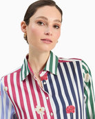 Vilagallo Multicoloured Striped Floral Shirt collar detail