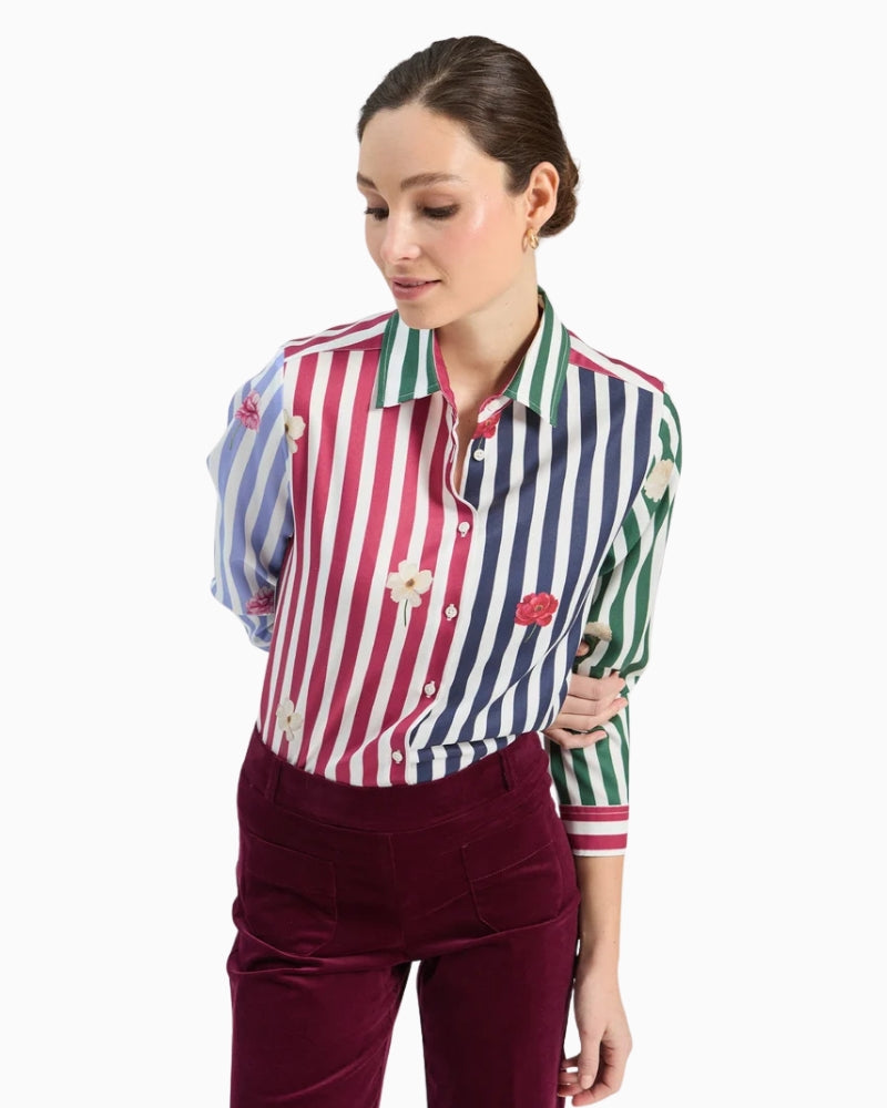 Vilagallo Multicoloured Striped Floral Shirt front view