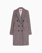 Close-up showing textured check fabric and button details