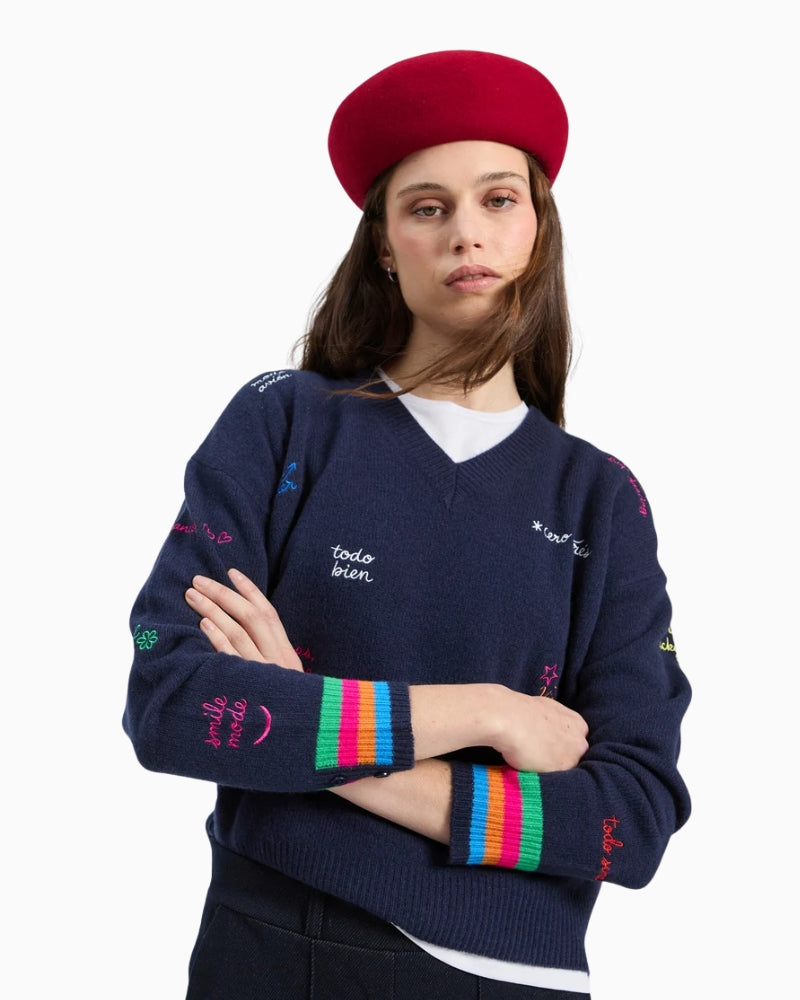 Vilagallo Palabras Jumper in Navy front view