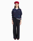 Vilagallo Palabras Jumper in Navy full-length view