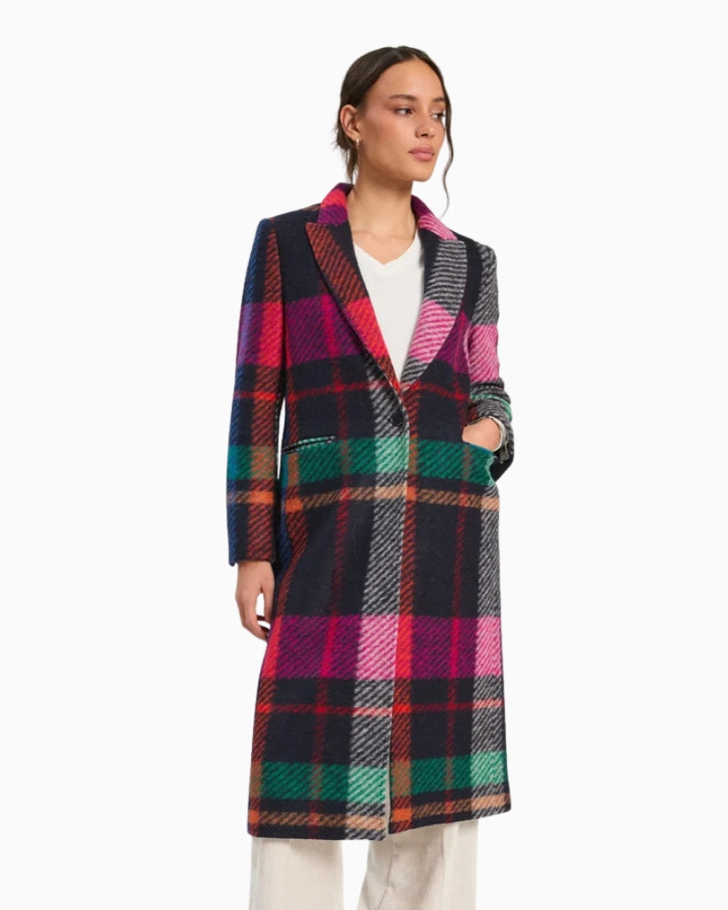 Vilagallo Pietra Wool Coat in Navy Multi front view