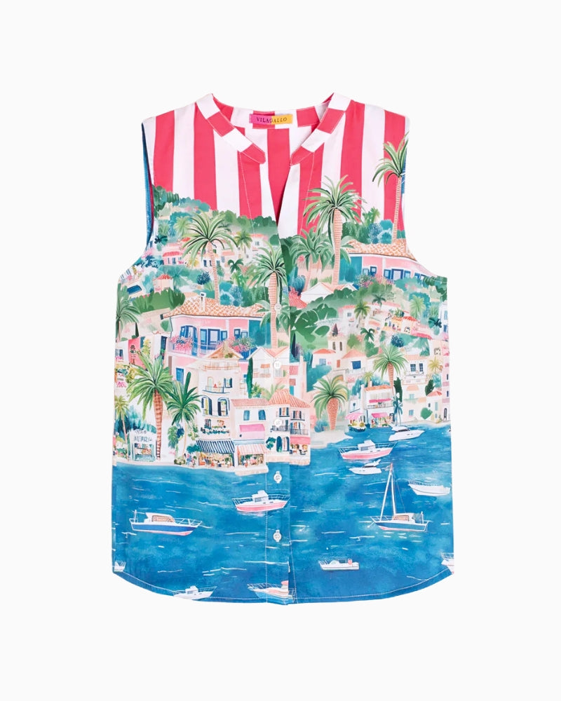 Vilagallo Portofino print blouse button front detail
