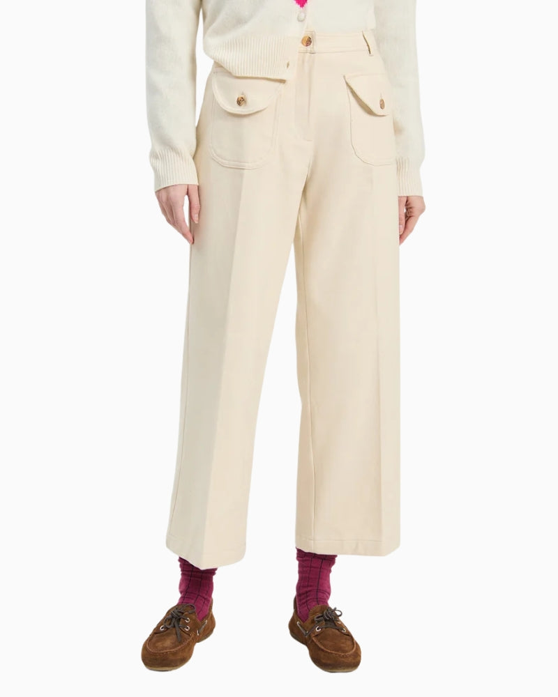Vilagallo Raw-Edge Trousers in Cream front view