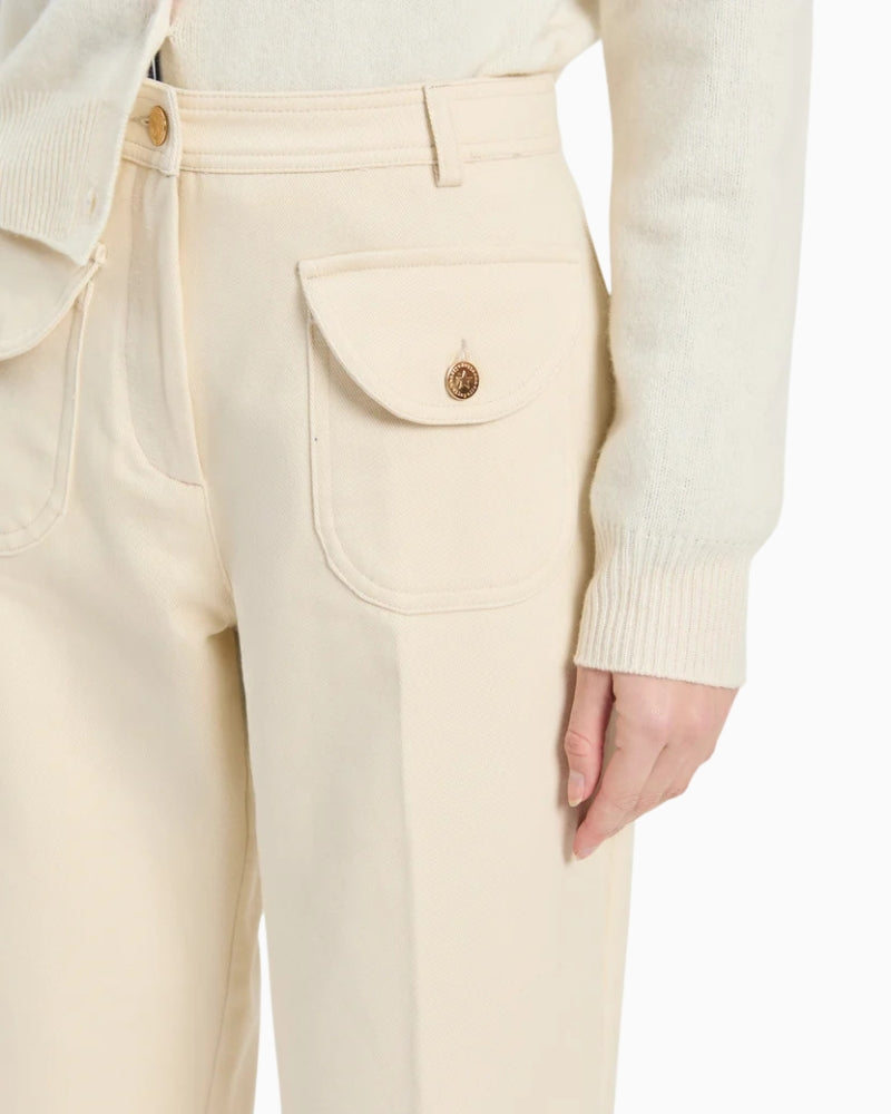 Vilagallo Raw-Edge Trousers in Cream pocket detail