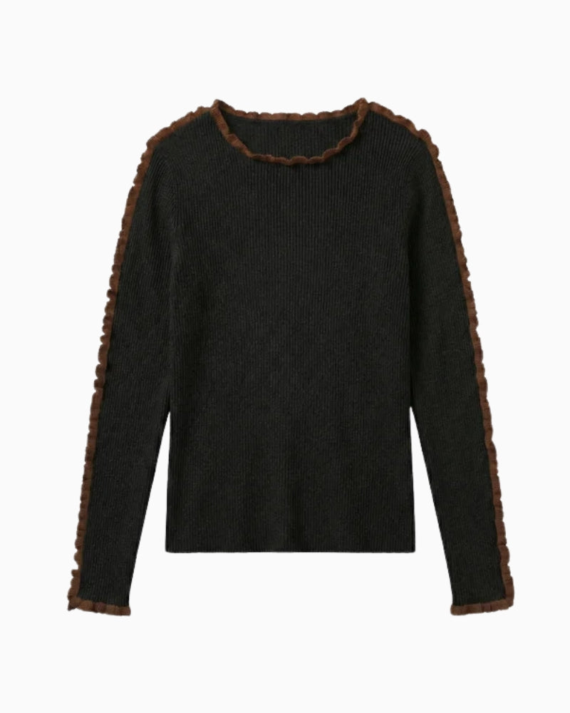 Vilagallo Ruffle Jersey in Brown front view