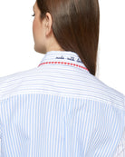 Back view showing “made with love” embroidery on shirt collar