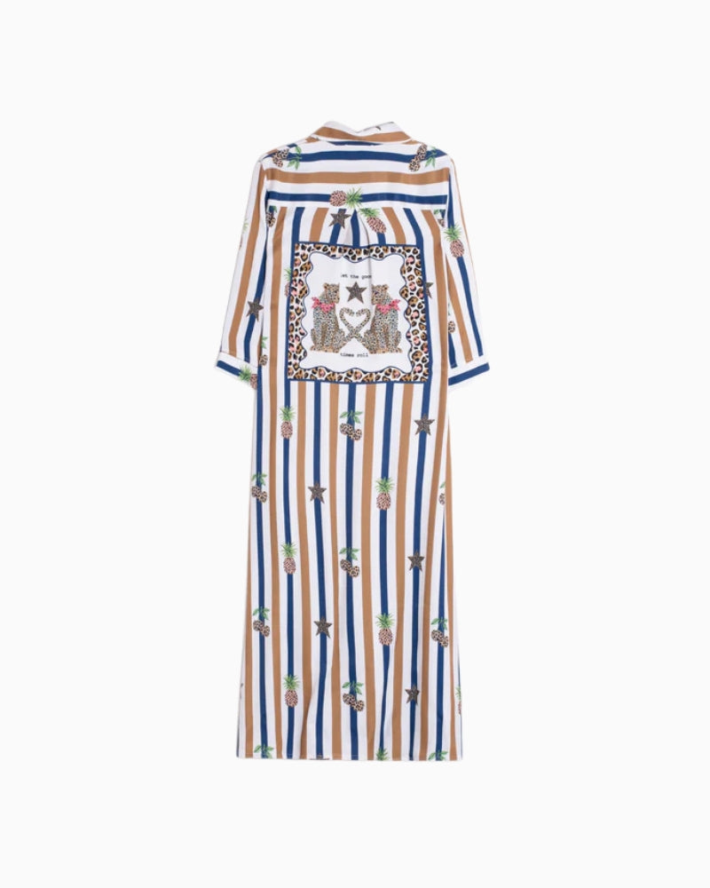 Vilagallo Striped Shirt Dress with Pineapple Prints pineapple print detail