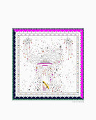Close-up of colourful galaxy design on silk scarf