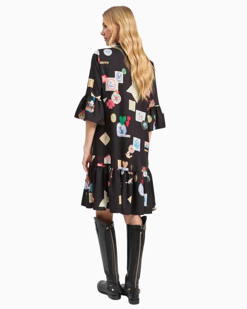 Vilagallo Veada Dress in Black/Multi back view