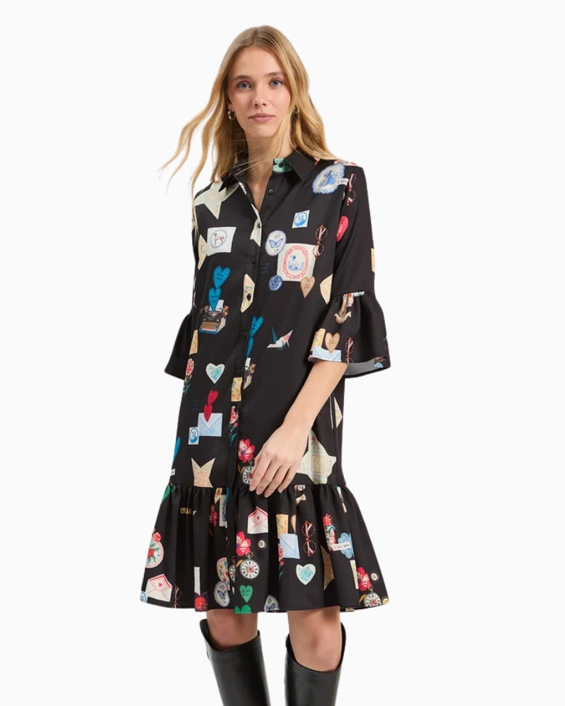 Vilagallo Veada Dress in Black/Multi front view