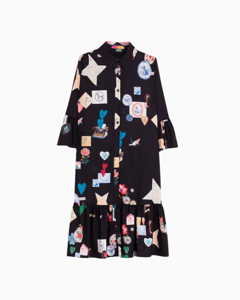 Vilagallo Veada Dress in Black/Multi print detail