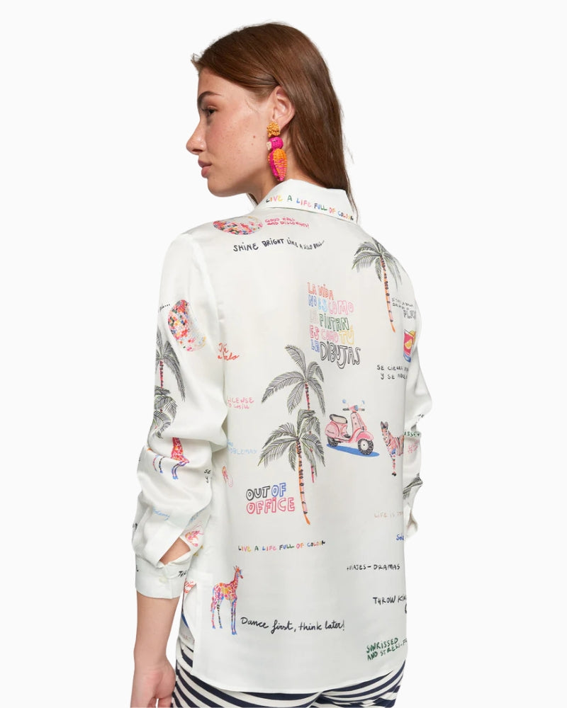 Vilagallo White Shirt with Quirky Print back view