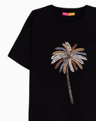Vilagallo black T-shirt palm tree embroidery detail