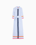 Vilagallo blue striped shirt dress with ric rac trim full view