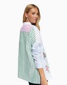 Vilagallo embroidered shirt white multi back view with stripes