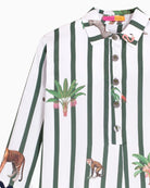 Vilagallo green striped safari dress front view animal print detail