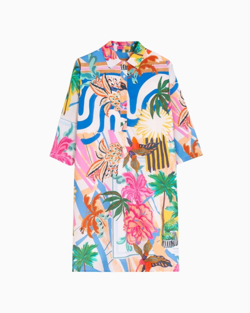 Vilagallo multicolored palm tree print short dress flat front product image