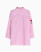 Vilagallo pink striped embroidered flower shirt back flat lay