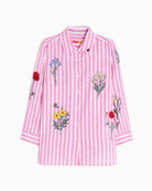 Vilagallo pink striped embroidered flower shirt front flat lay