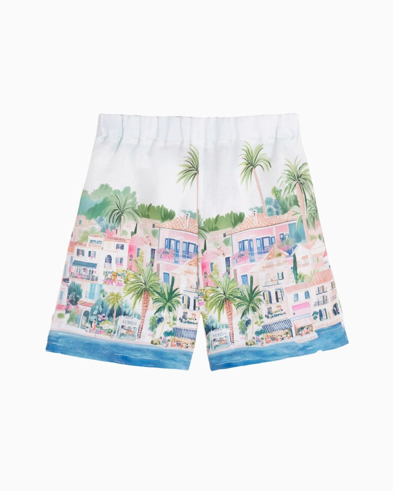 Vilagallo printed linen shorts back view
