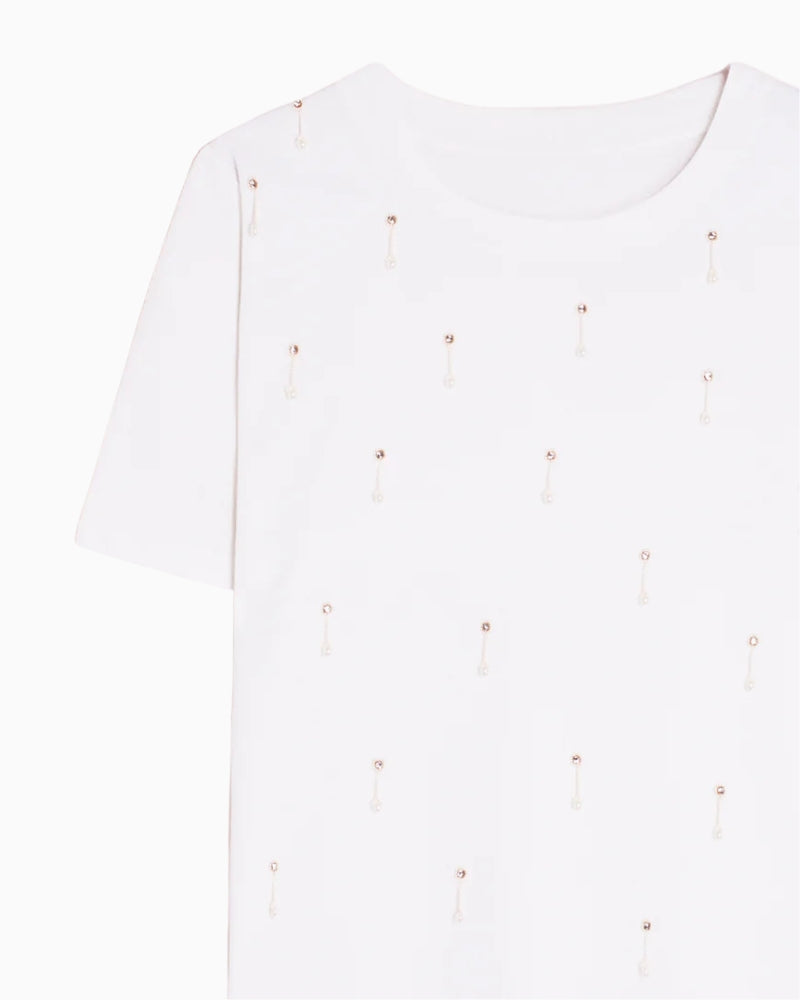 Vilagallo rhinestone t-shirt white detail of rhinestones