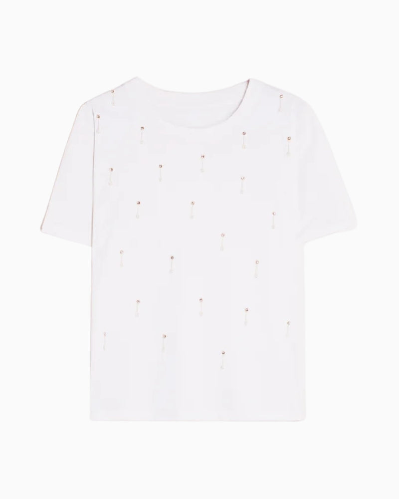 Vilagallo rhinestone t-shirt white front view with embellishment