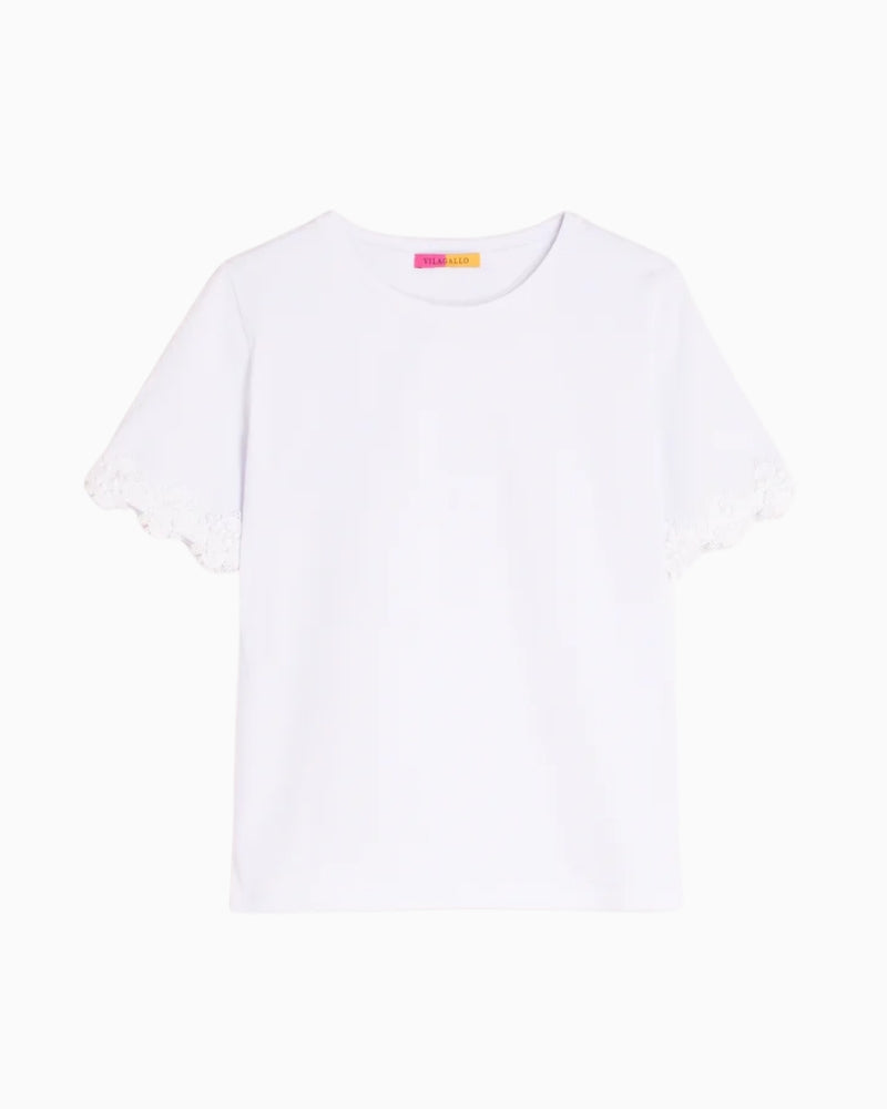 Vilagallo white lace sleeve T-shirt flat product image