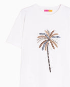 Vilagallo white cotton T-shirt palm tree embroidery detail