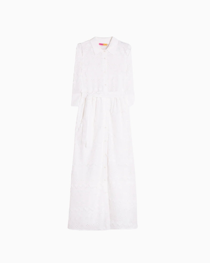 Vilagallo white embroidered dress fabric detail