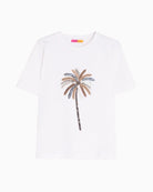 Vilagallo white embroidered palm tree T-shirt flat lay