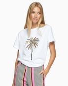 Vilagallo white palm tree embroidered T-shirt on model