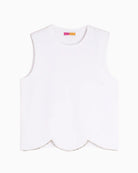 Vilagallo white sleeveless top with scalloped hem front view