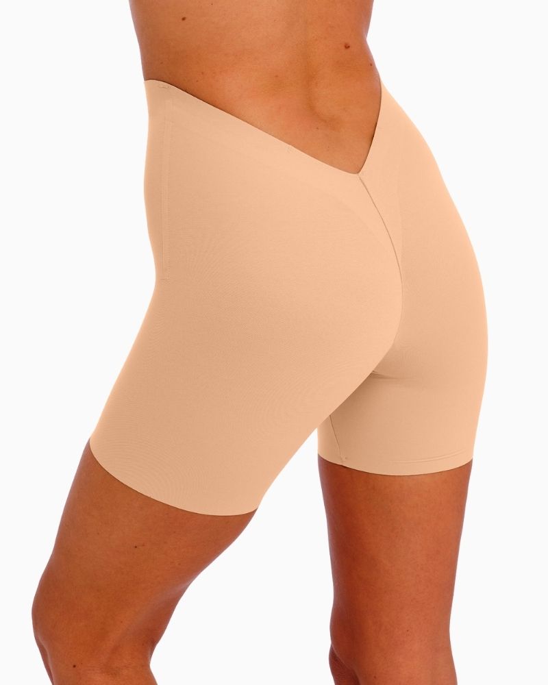 Side view of Wacoal Praline thigh shaper with V-back and seamless legs

