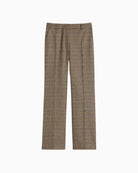 Front view of Baco trousers with wide waistband and subtle flared hem