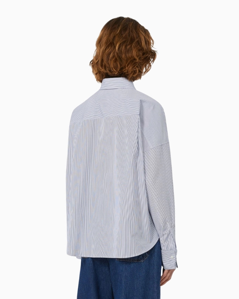 Back view of Arturo shirt showing longer rounded hem and relaxed cut