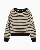 Front view of Weekend Max Mara Ezor cropped fisherman’s rib wool jumper in beige with crew neck