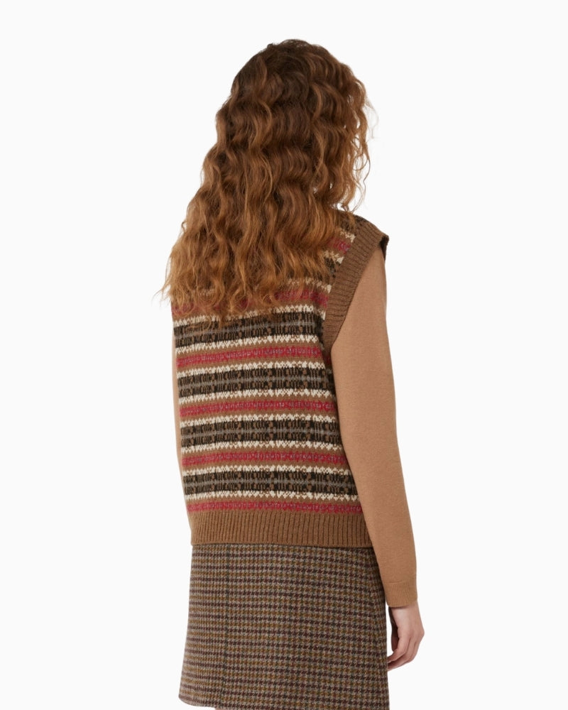 Back of alpaca blend knit vest with medium length and regular fit