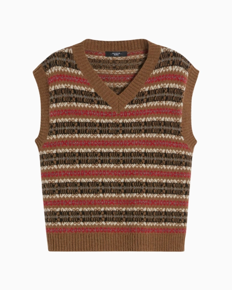 Front view of Fleres gilet showing sleeveless design and soft texture