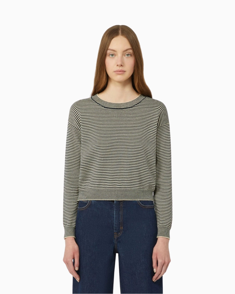 Weekend Max Mara Giovane cotton jumper navy front view on woman – Áines Boutique
