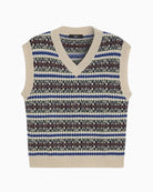 Front view of Weekend Max Mara Fleres jacquard knit gilet in ecru with V-neck and ribbed edges