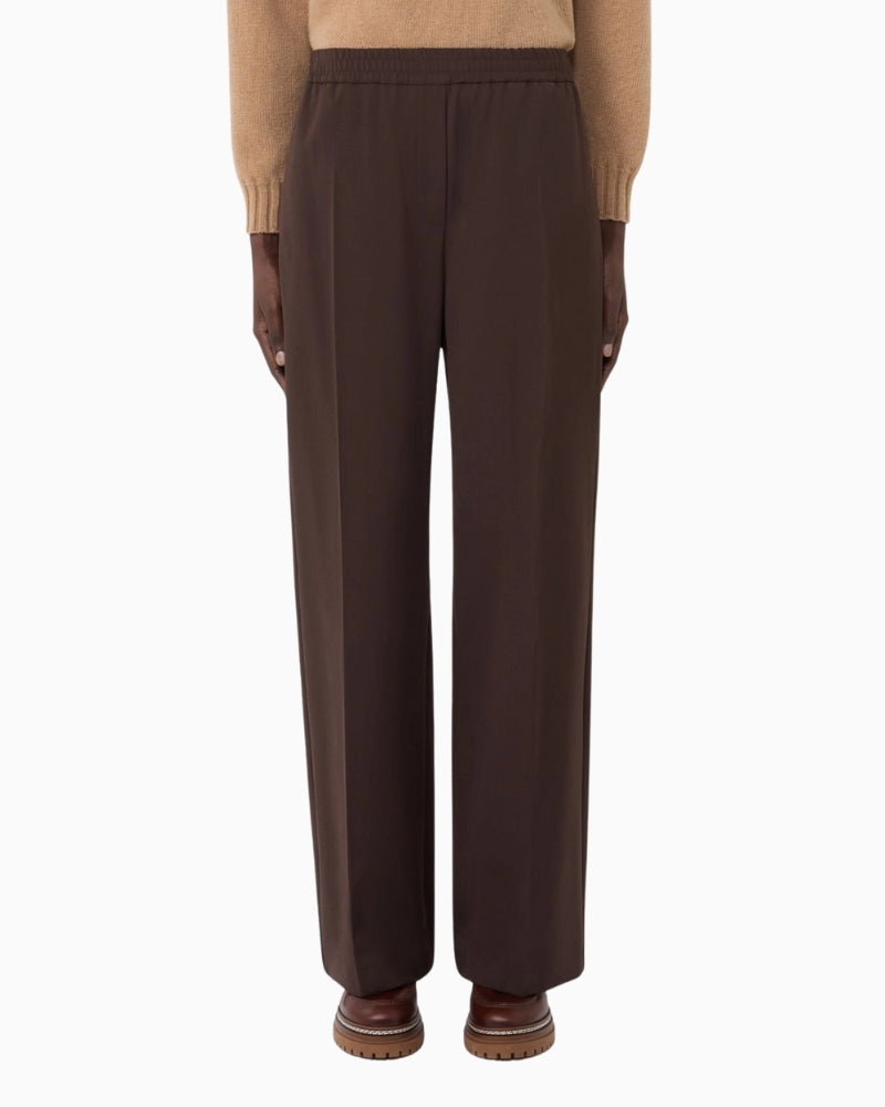 Weekend Max Mara Petra trousers in chocolate brown wool blend with straight cut