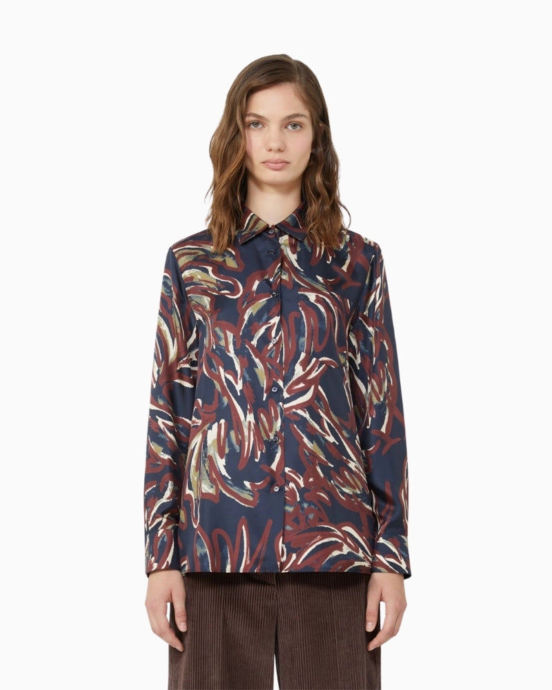 Weekend Max Mara Rive silk shirt in ultramarine with all-over printed motif